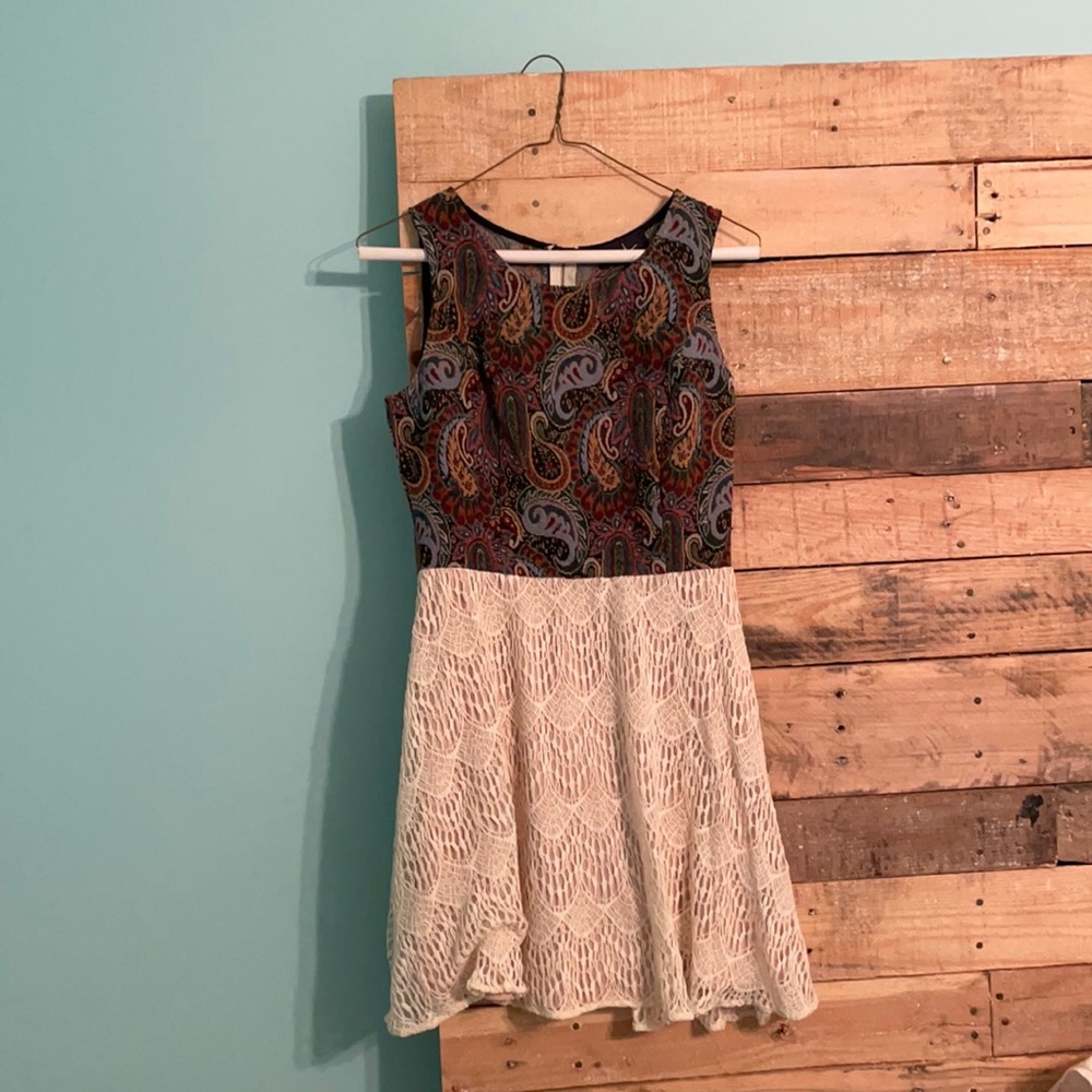 Paisley and lace mini dress. Size S.